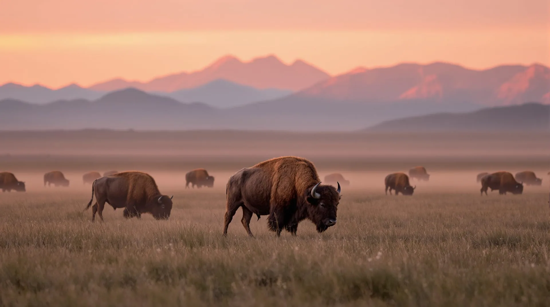 Our bison herd on Colorado pasture at first light